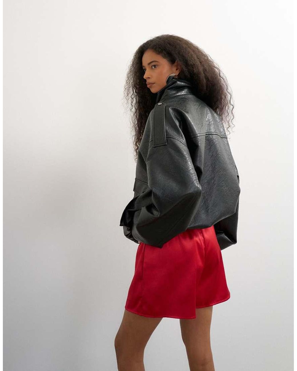 TOPSHOP Red Satin Button Detail Short