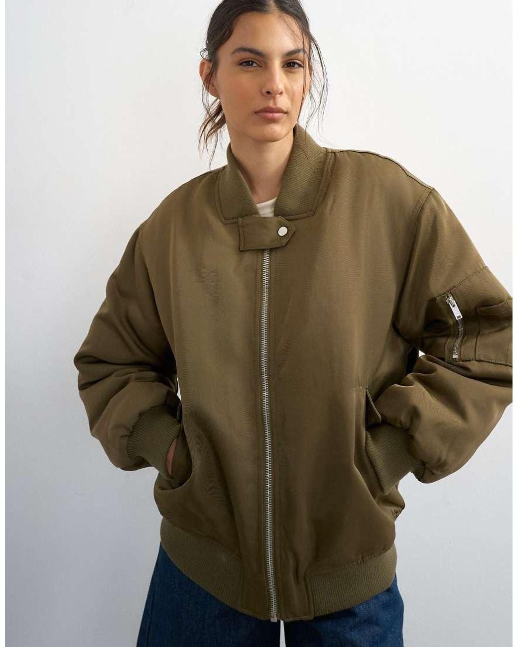 TOPSHOP Green Nylon Bomber Jacket