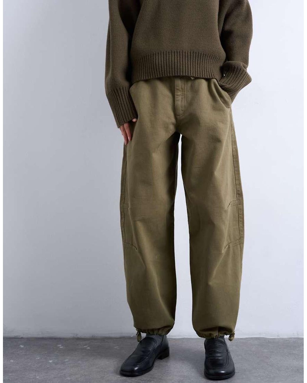 TOPSHOP Green Drawstring Waist Balloon Trousers