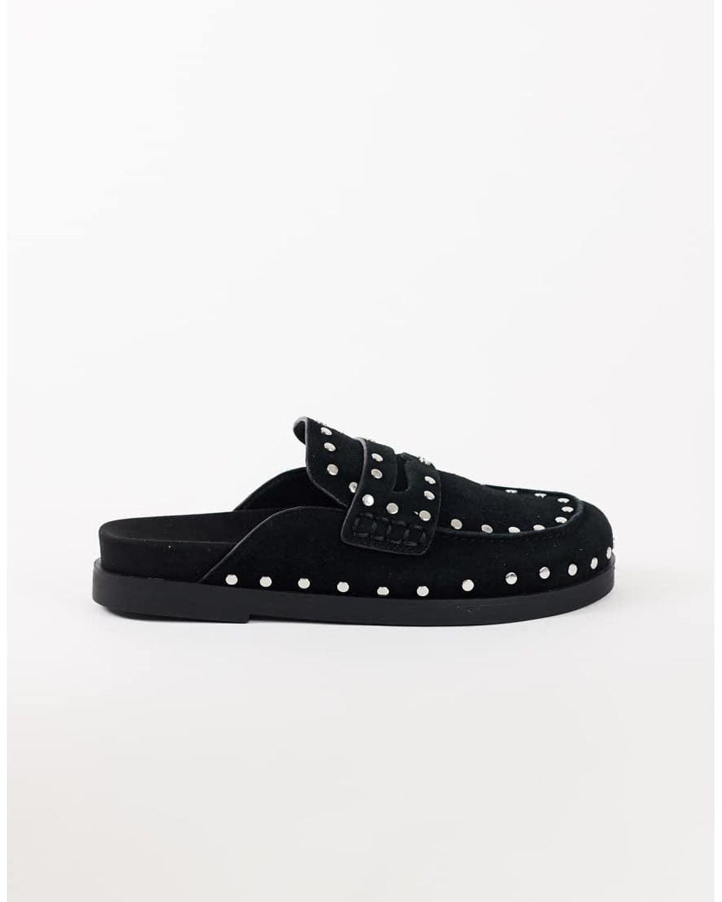 TOPSHOP Black Addie Real Suede Studded Mule Loafer