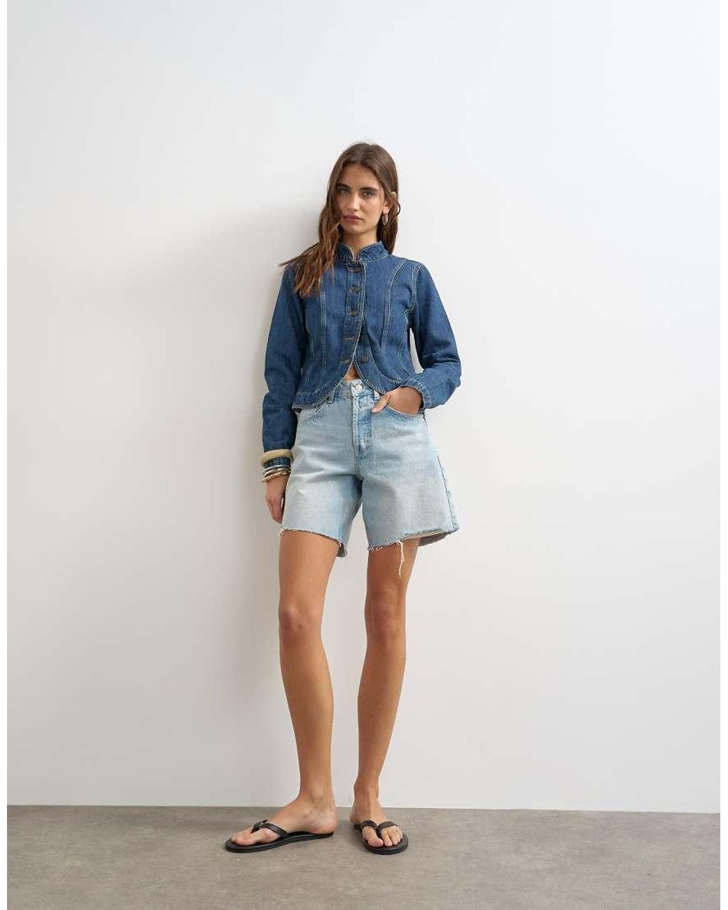 TOPSHOP Blue Denim Distressed Editor Short