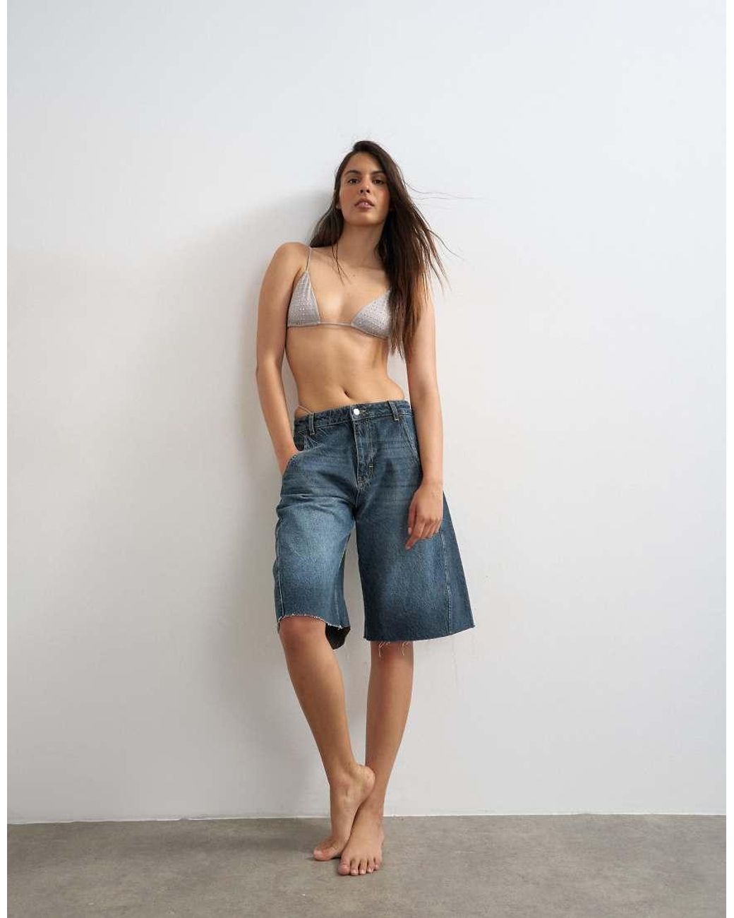 TOPSHOP Brown Mimi Micro Triangle Bikini Top With Gems
