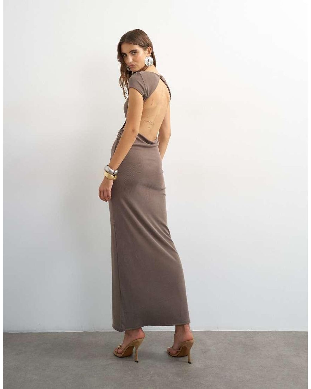 TOPSHOP Green Double Layer Cupro Cut Out Maxi Dress