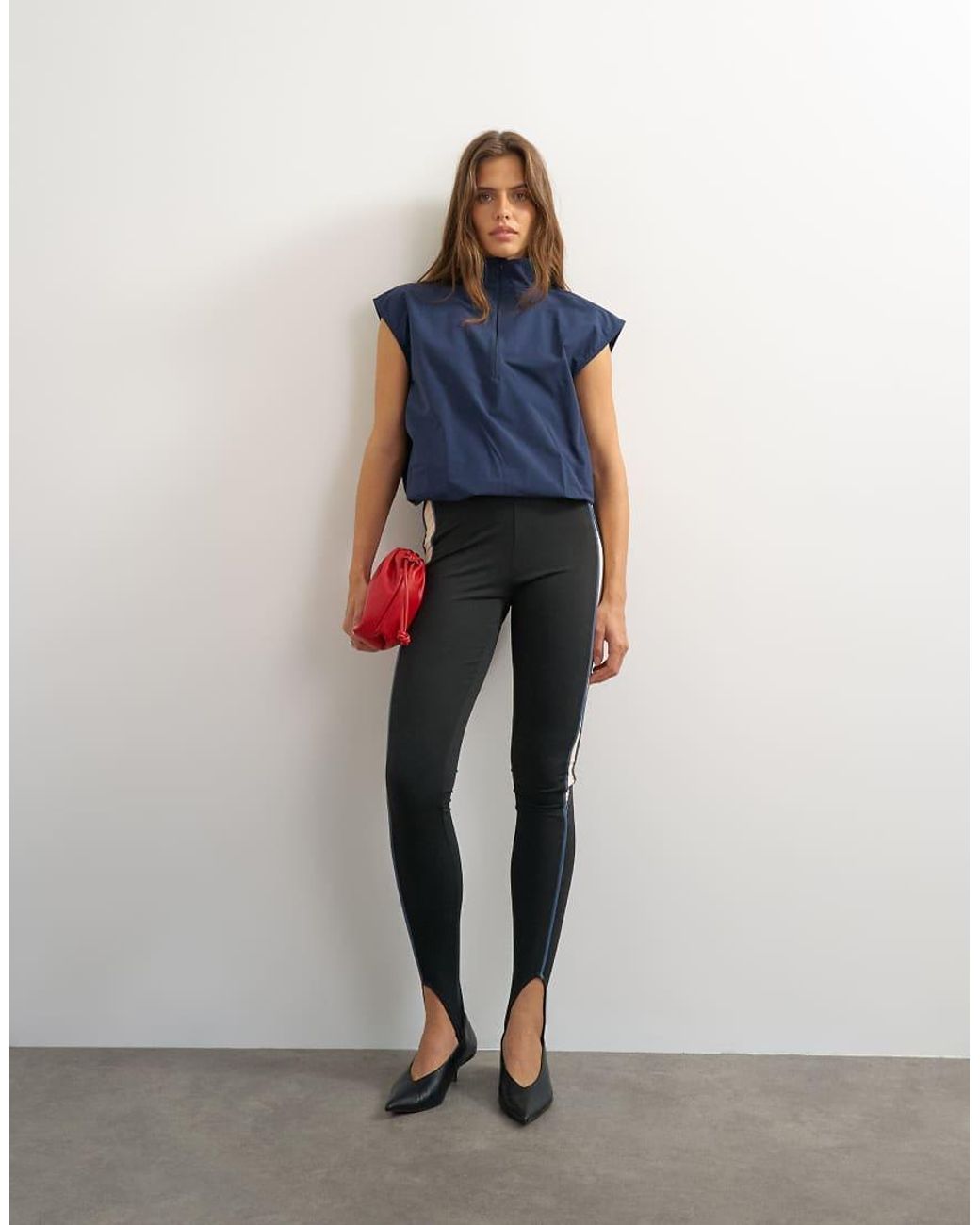 TOPSHOP Blue Funnel Neck Grown On Sleeve Tech Top