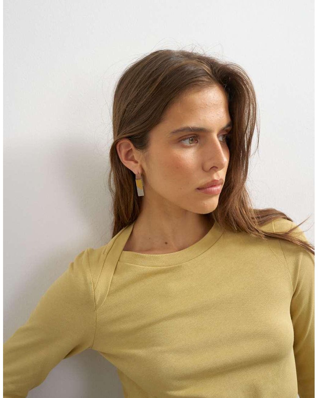 TOPSHOP Natural Asymmetric Long Sleeve T-Shirt