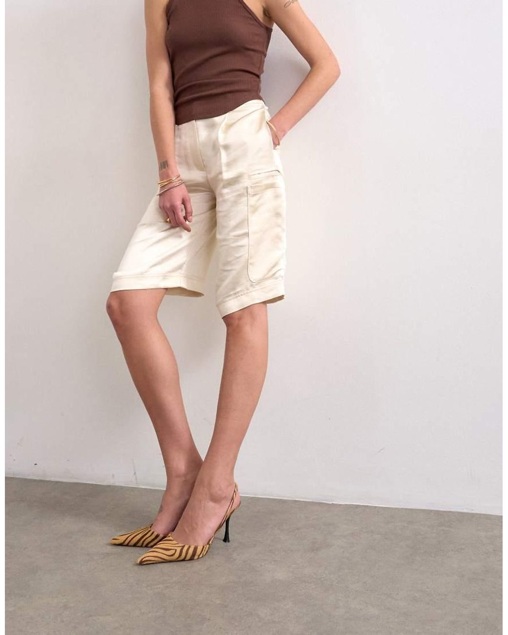 TOPSHOP Multicolor Satin Longline Cargo Shorts