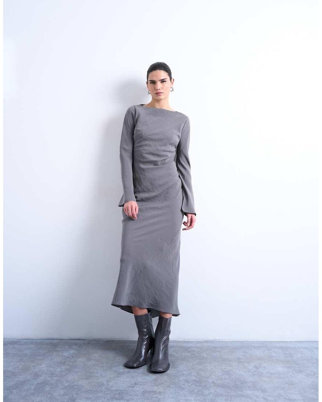 TOPSHOP White Slash Neck Cupro Maxi Dress