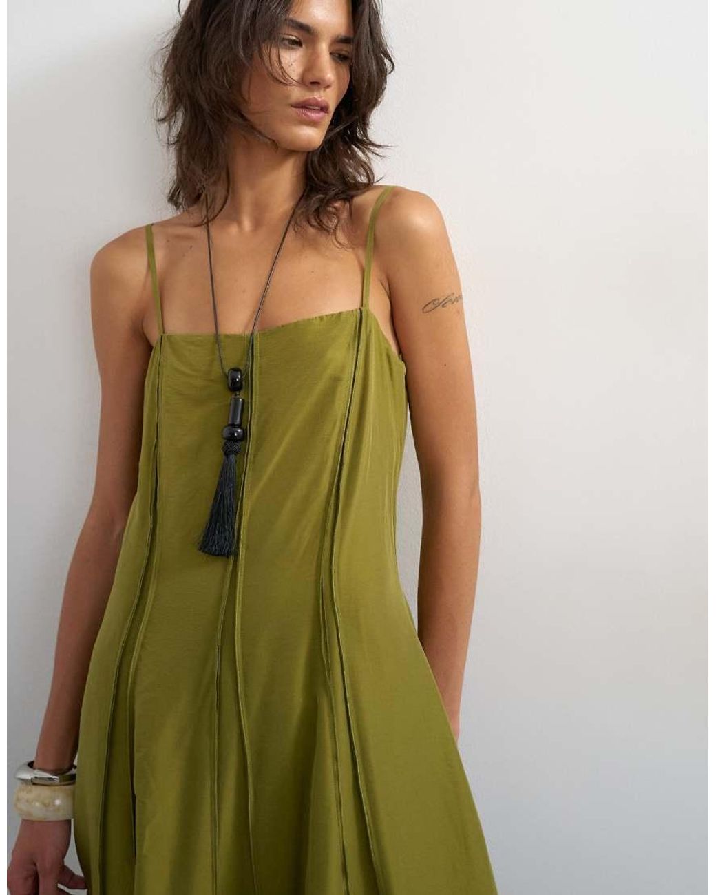 TOPSHOP Green Raw Seamed Strappy Maxi Dress