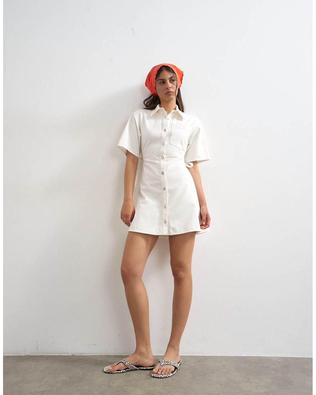 TOPSHOP Natural Denim Shirt Dress With Back Cut Out