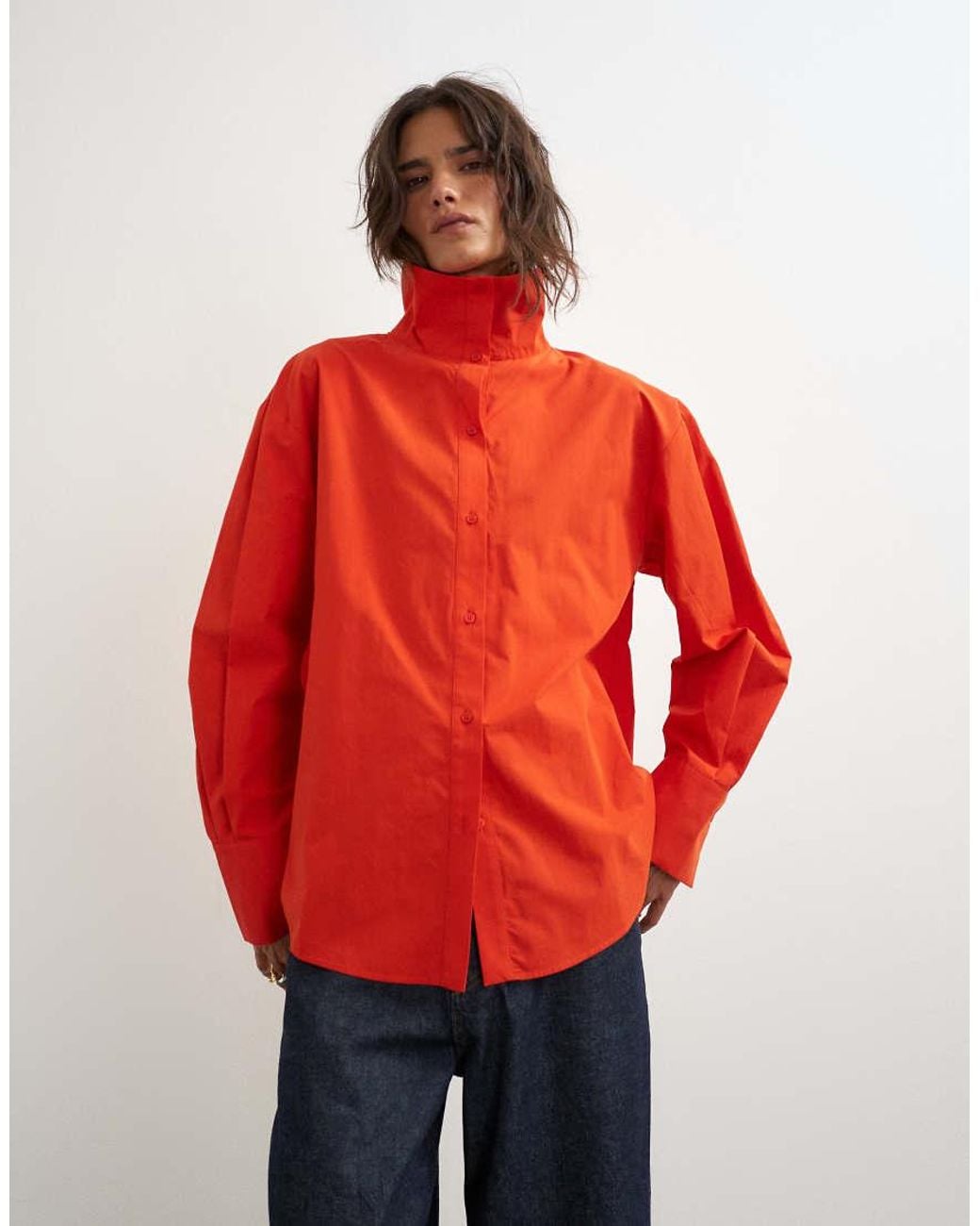 TOPSHOP Red Funnel Neck Shirt