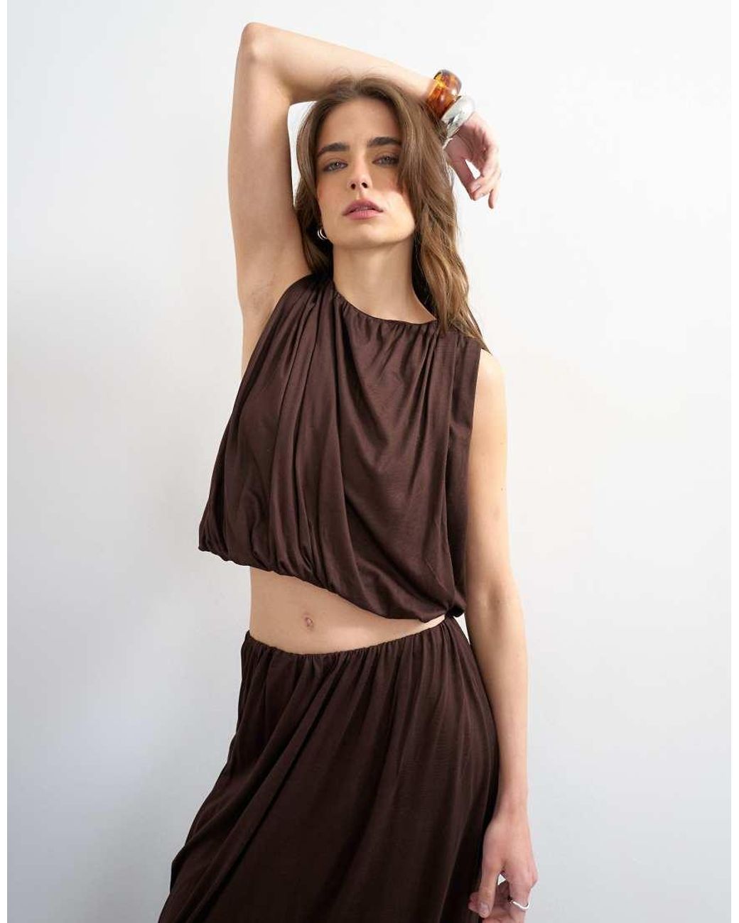 TOPSHOP Brown Bubble Drape Top