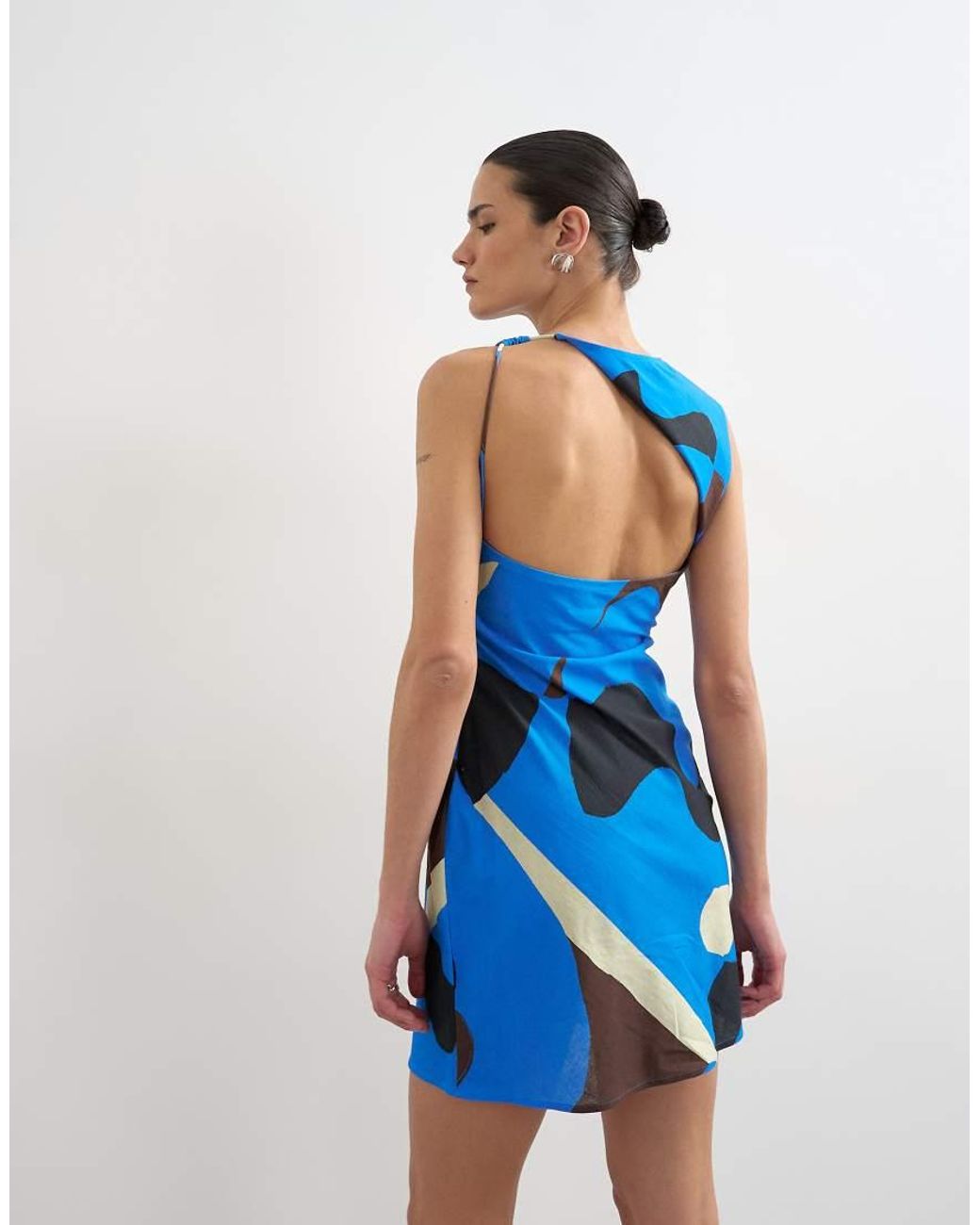 TOPSHOP Blue Linen Open Back Mini Dress