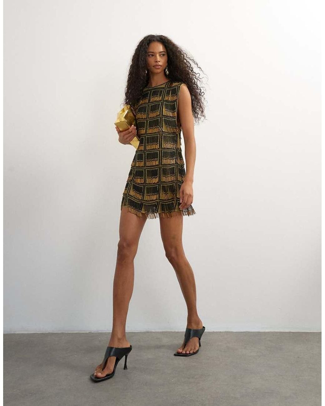 TOPSHOP Metallic Premium Heavily Embellished Open Back Mini Dress