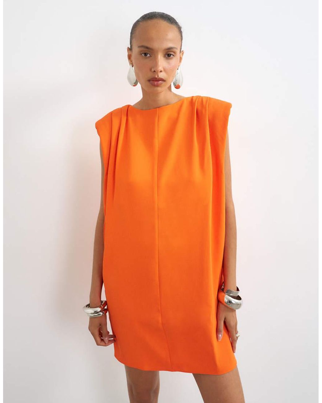 TOPSHOP Orange Clean Structured Shoulder Pad Mini Dress