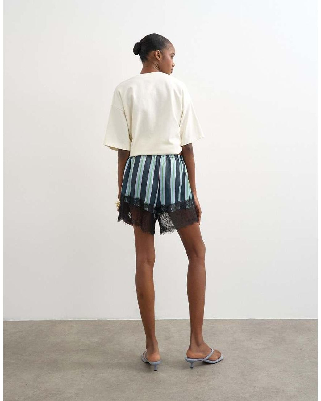 TOPSHOP Blue Nylon Stripe Lace Boxer Short