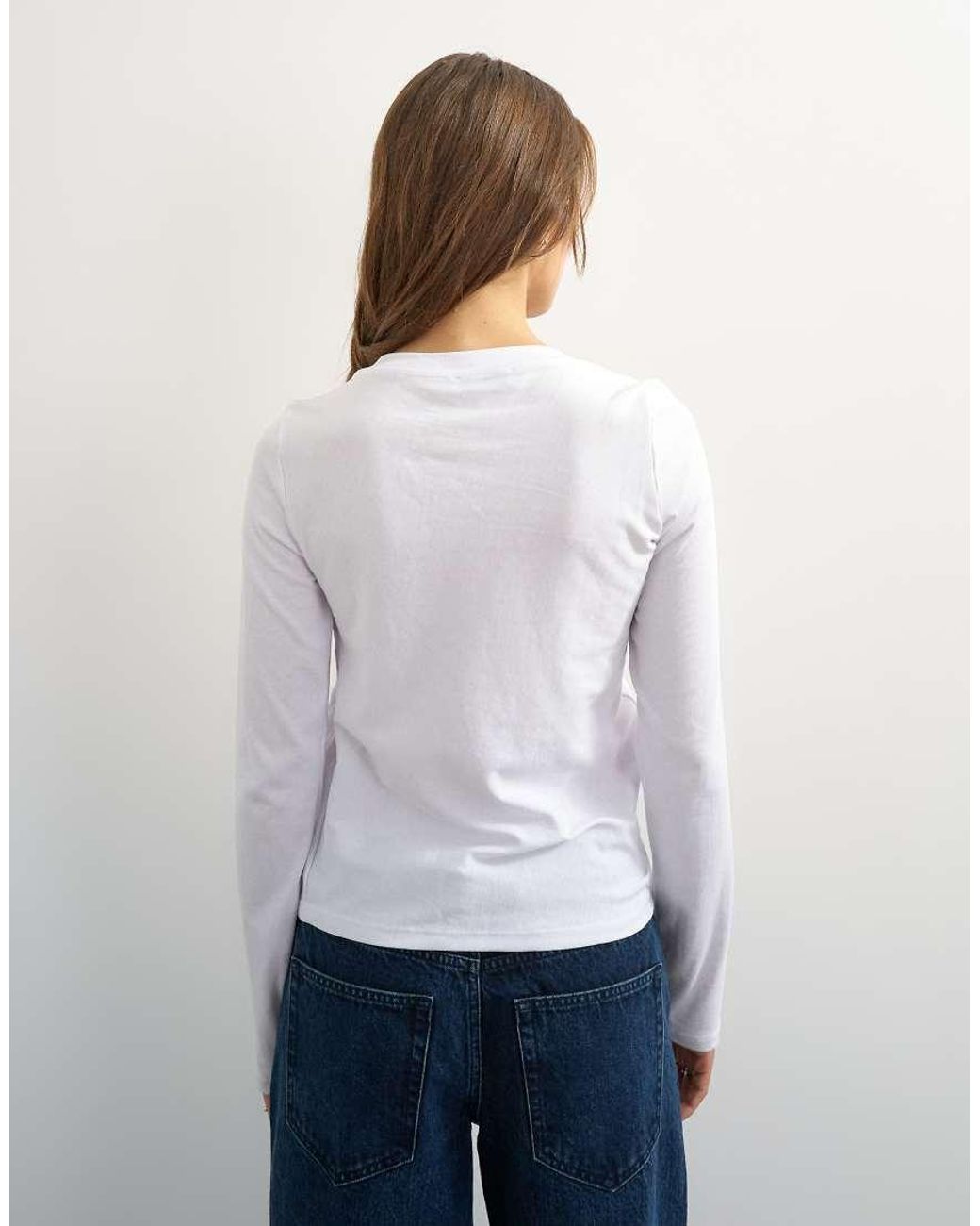TOPSHOP White Asymmetric Long Sleeve T-Shirt