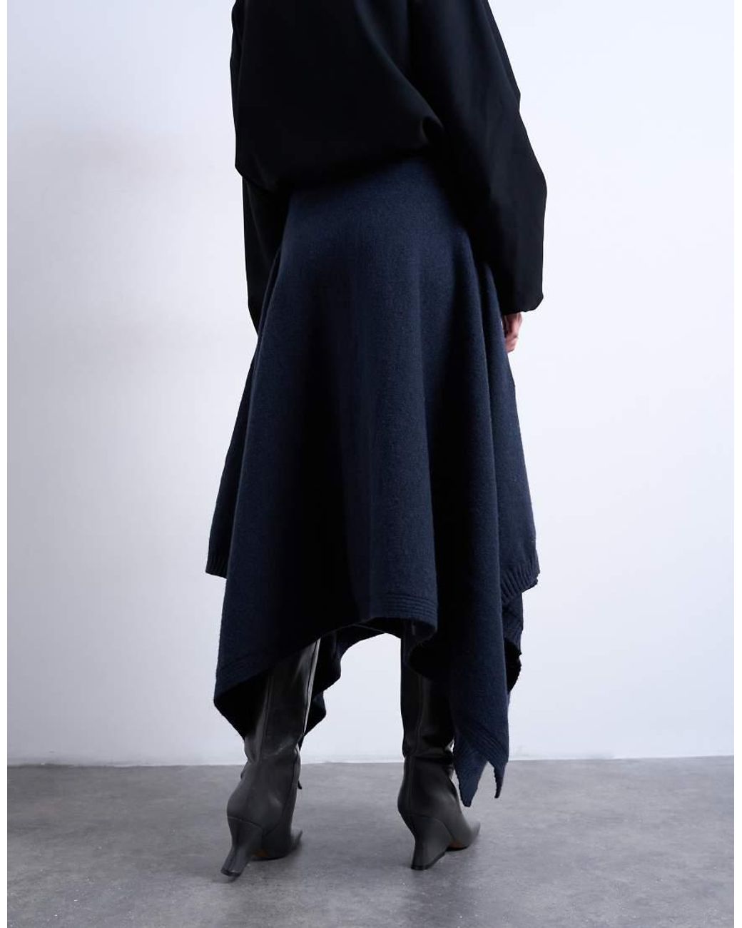 TOPSHOP Blue Knitted Draped Skirt
