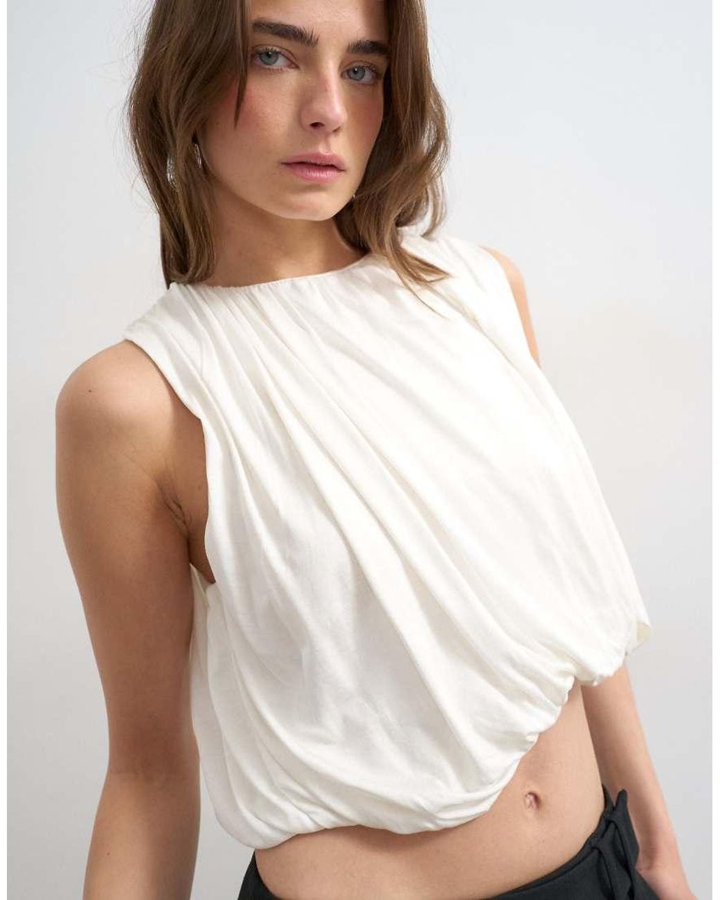 TOPSHOP Black Bubble Drape Top