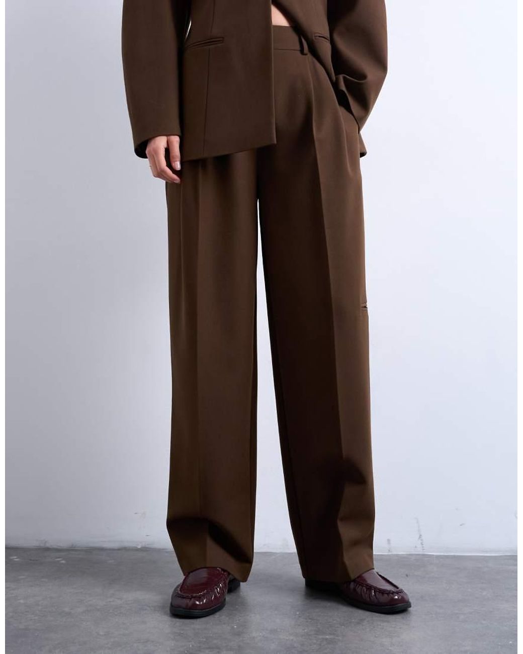 TOPSHOP Brown Co Ord Double Pleat Suit Trouser