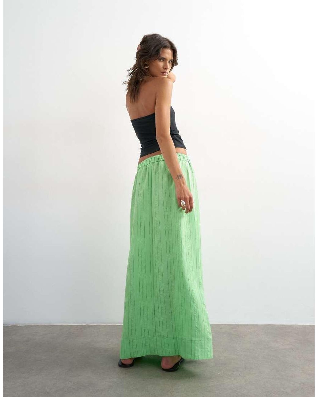 TOPSHOP Green Low Slung Full Circle Maxi Skirt