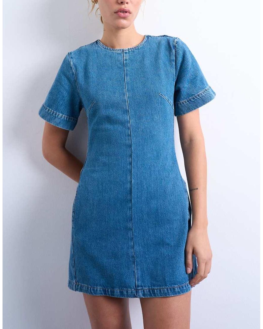 TOPSHOP Blue Denim Short Sleeved Structured Mini Dress