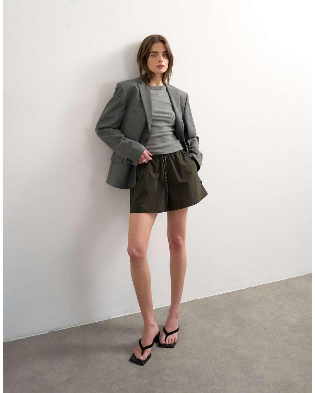 TOPSHOP Gray Nylon Runner Short With Insert Ties