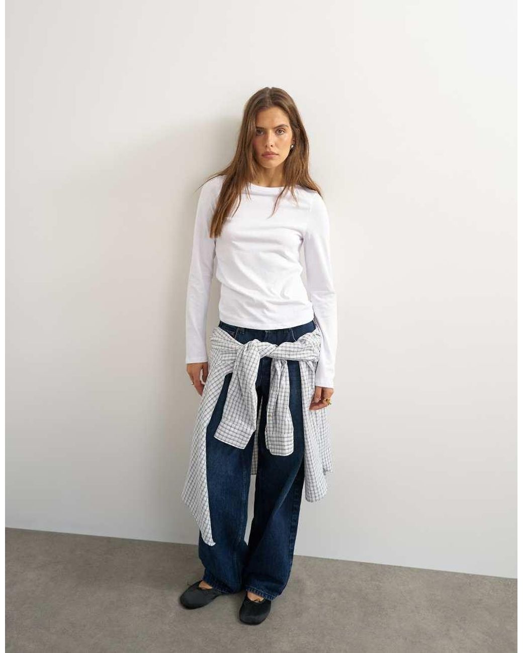 TOPSHOP White Asymmetric Long Sleeve T-Shirt
