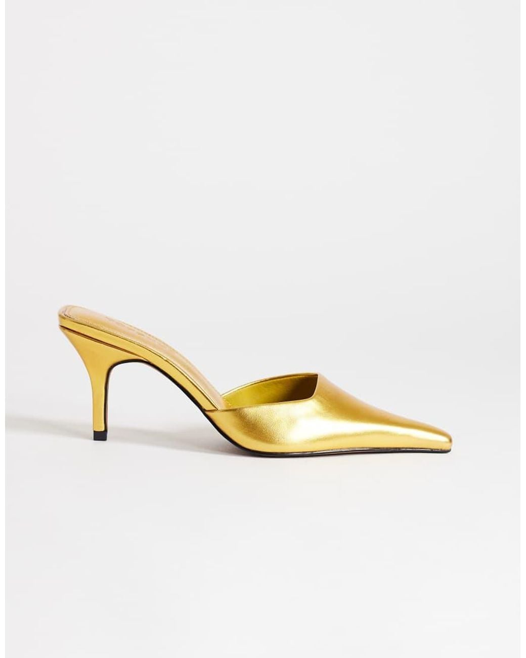 TOPSHOP Metallic Alfie Pointed Mid Heeled Court Shoes