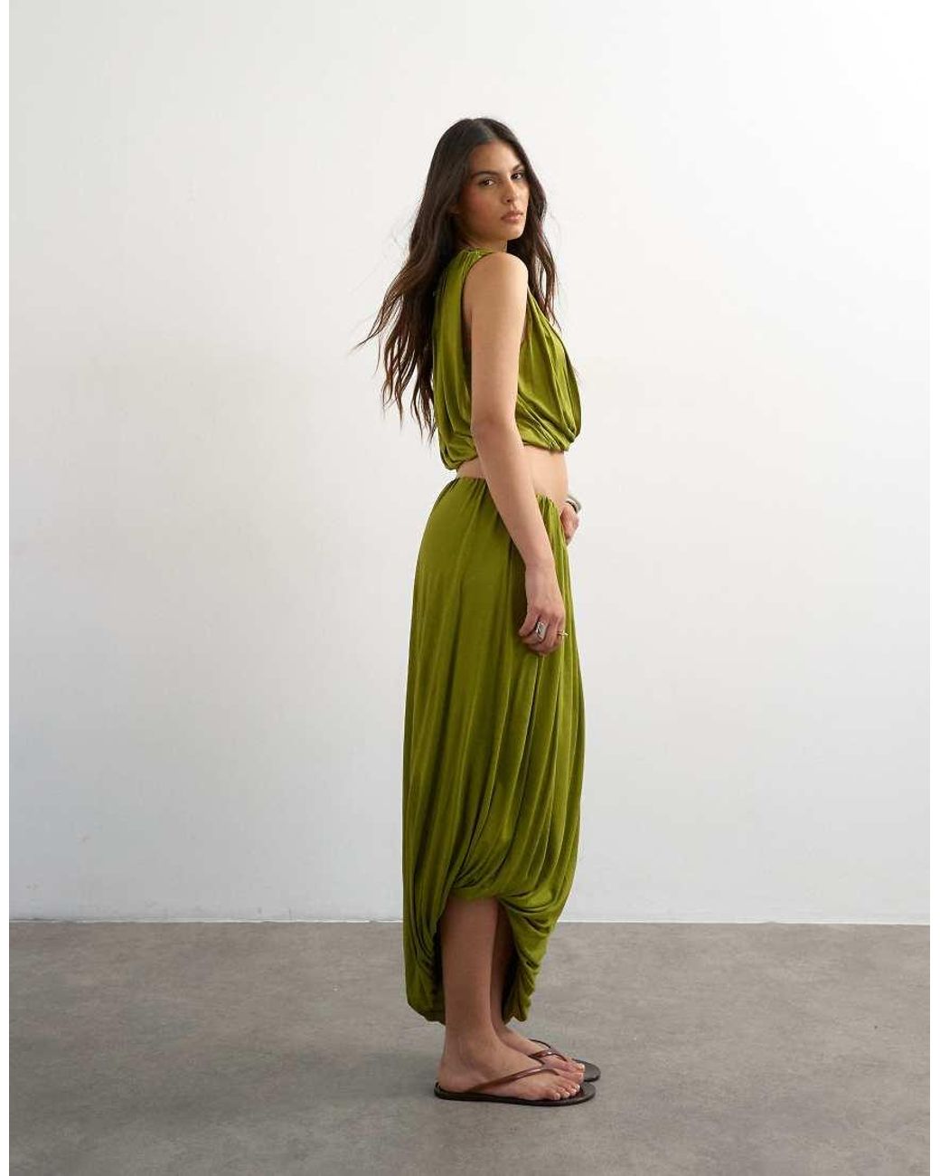TOPSHOP Green Bubble Drape Skirt