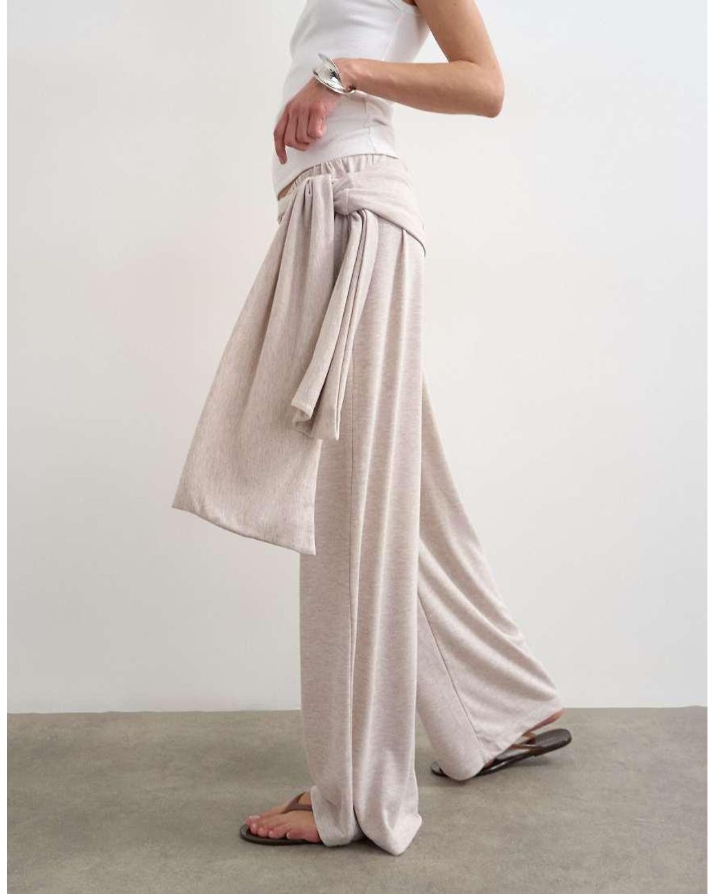 TOPSHOP Natural Scarf Tie Detail Soft Trousers