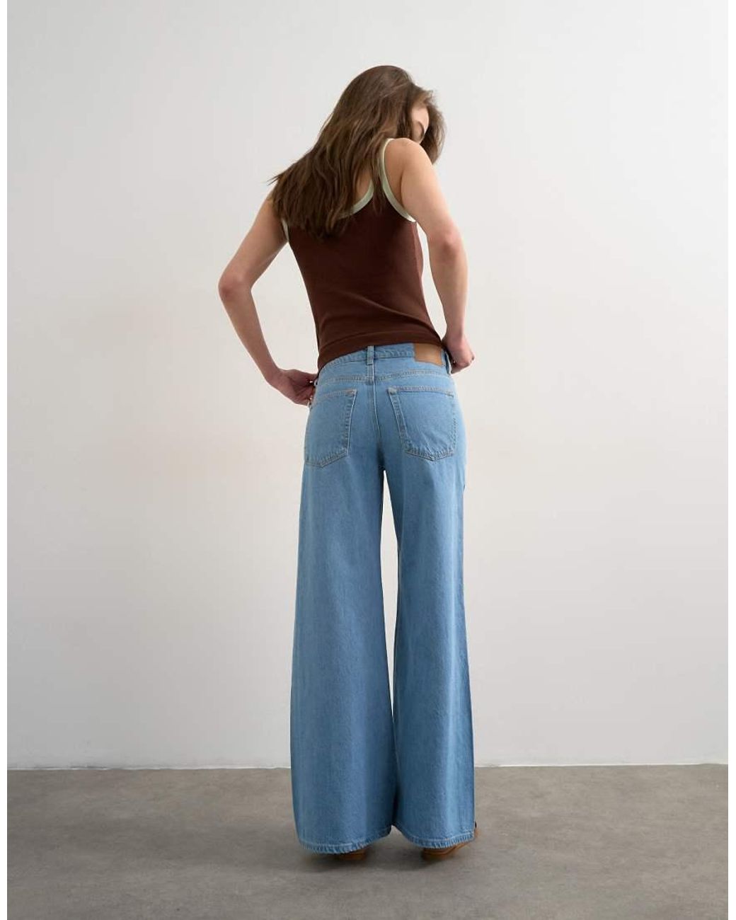 TOPSHOP Blue Horizon Mid Rise Wide Leg Jean