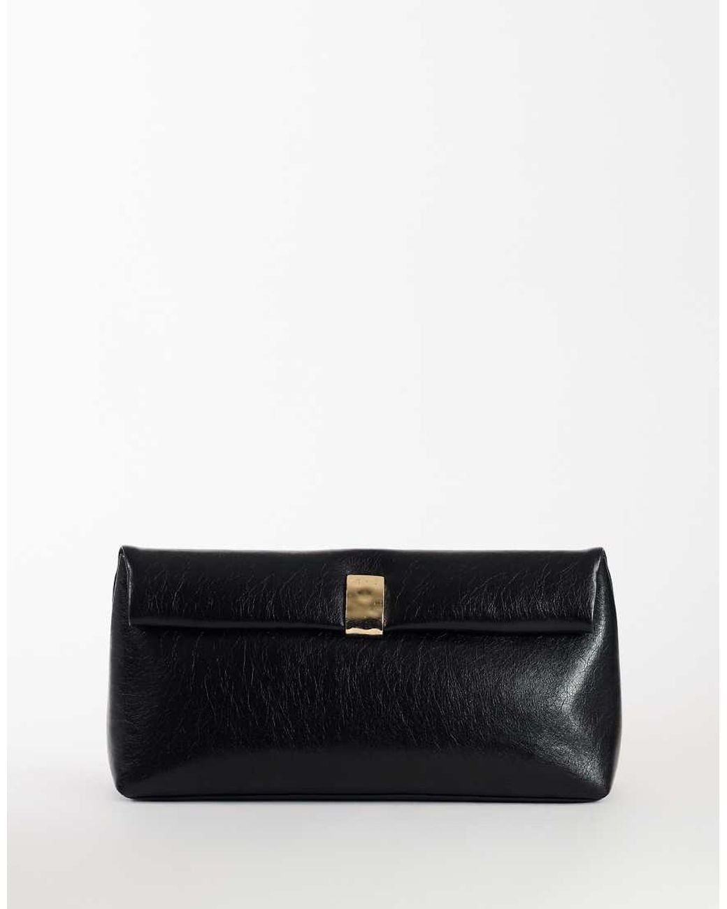 TOPSHOP Black Amber Oversized Fold Over Clutch Bag With Hardware