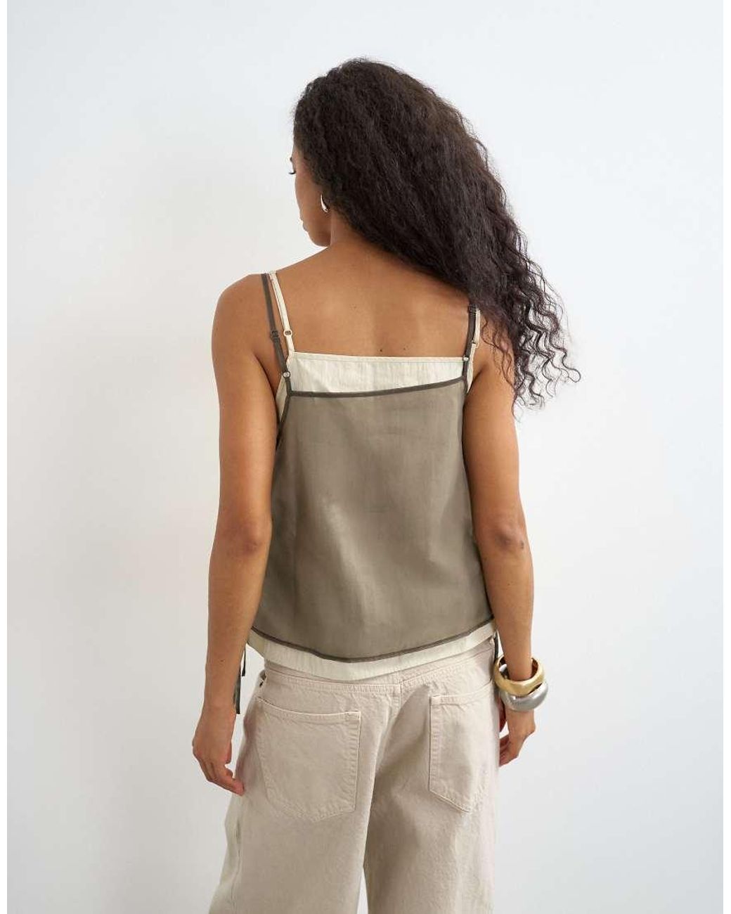 TOPSHOP Natural Double Layer Tie Side Cami