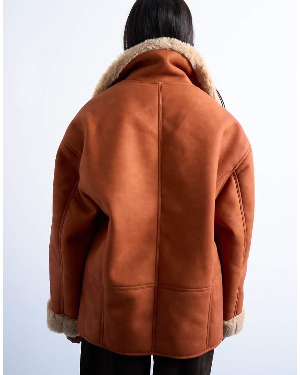 TOPSHOP Brown Shearling Super Oversized Car Coat