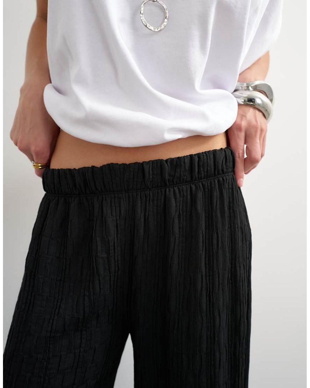 TOPSHOP White Plisse Jersey Wide Leg Trouser