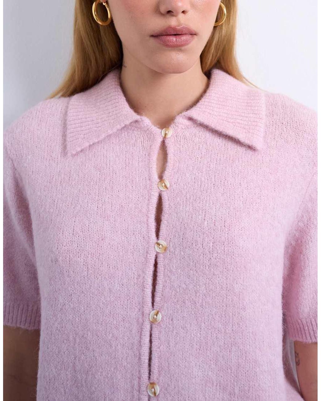 TOPSHOP Purple Knitted Half Sleeve Collared Cardigan