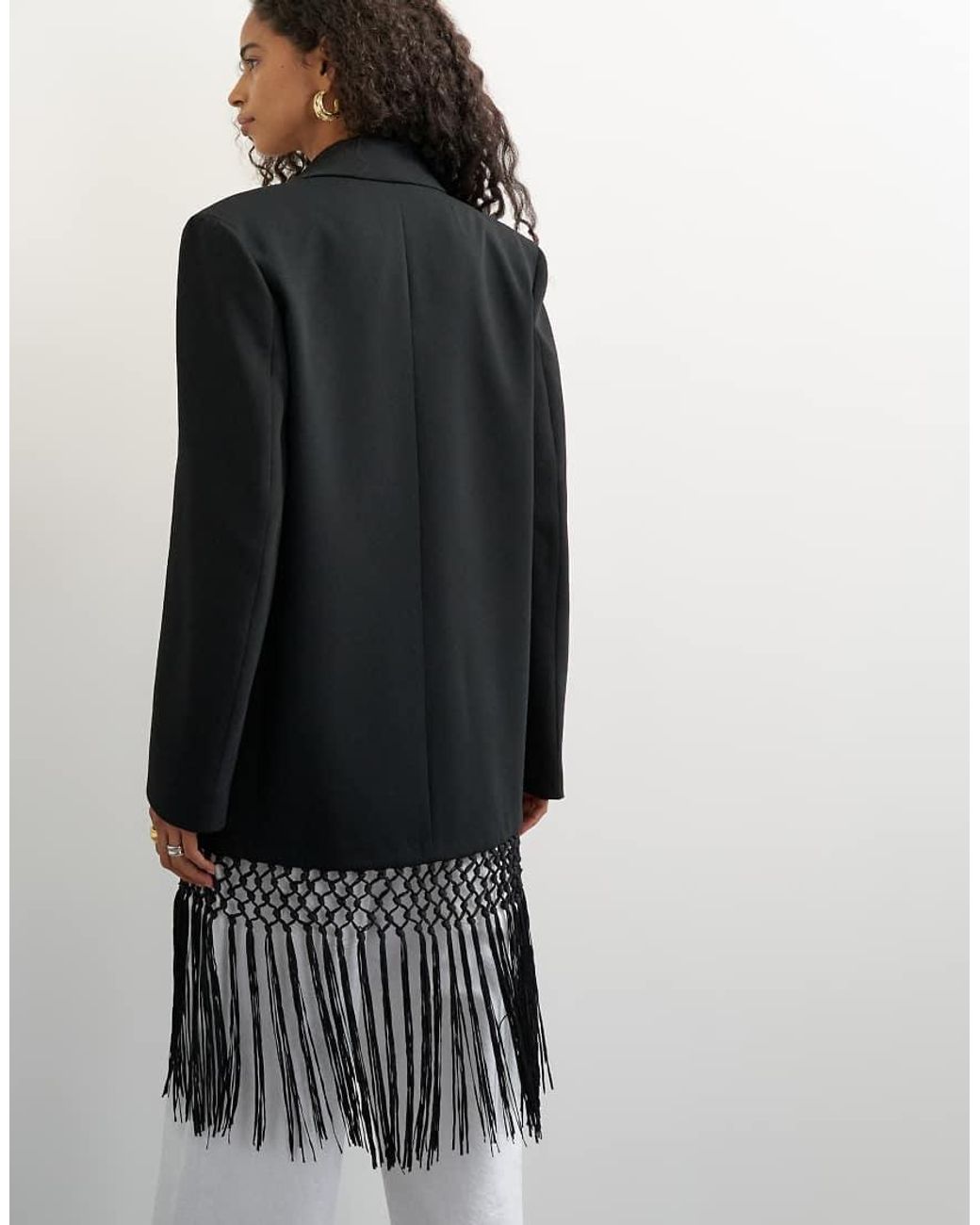 TOPSHOP White Blazer With Fringe Detail