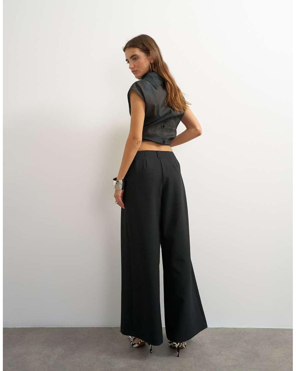 TOPSHOP Black Tailored Pleat Detail Low Rise Wide Leg Trousers
