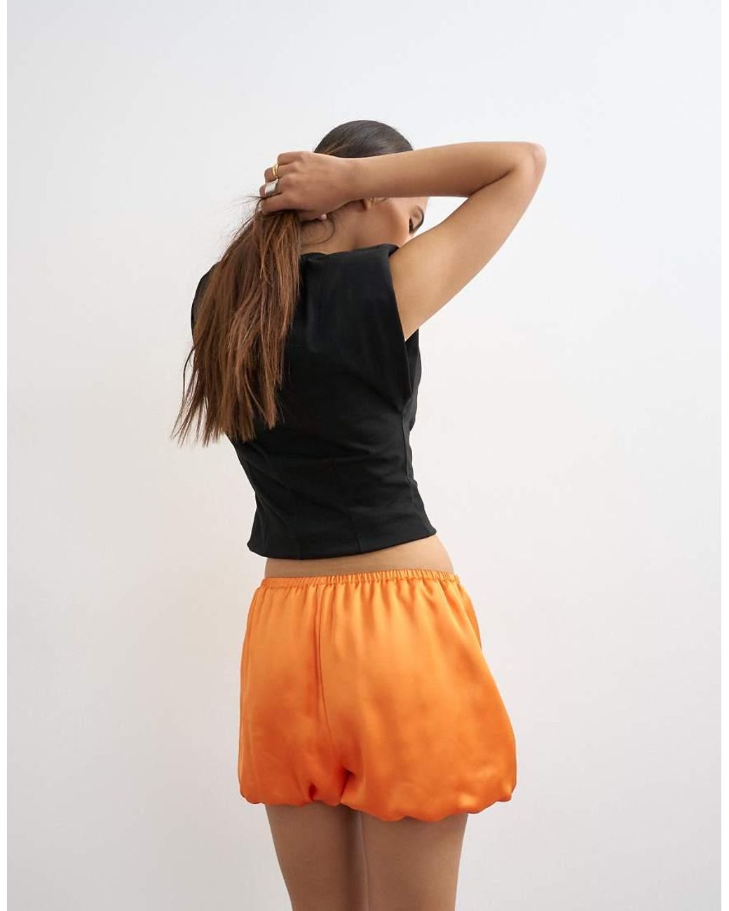 TOPSHOP Orange Satin Bubble Short