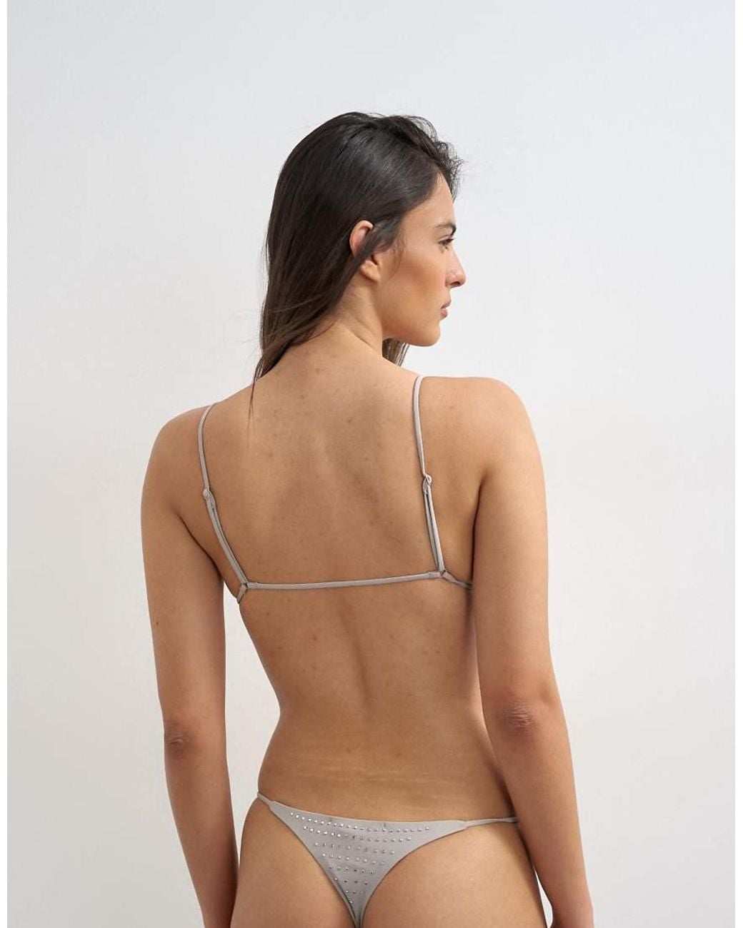 TOPSHOP Brown Mimi Micro Thong Bikini Bottom With Gems