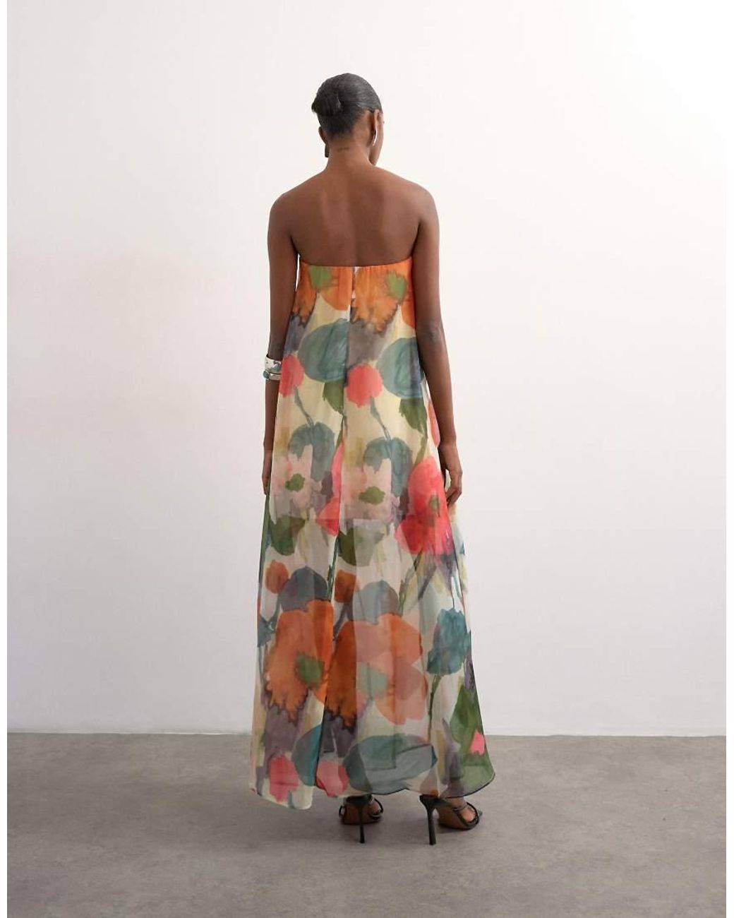 TOPSHOP Multicolor Organza Layered Bandeau Maxi Dress