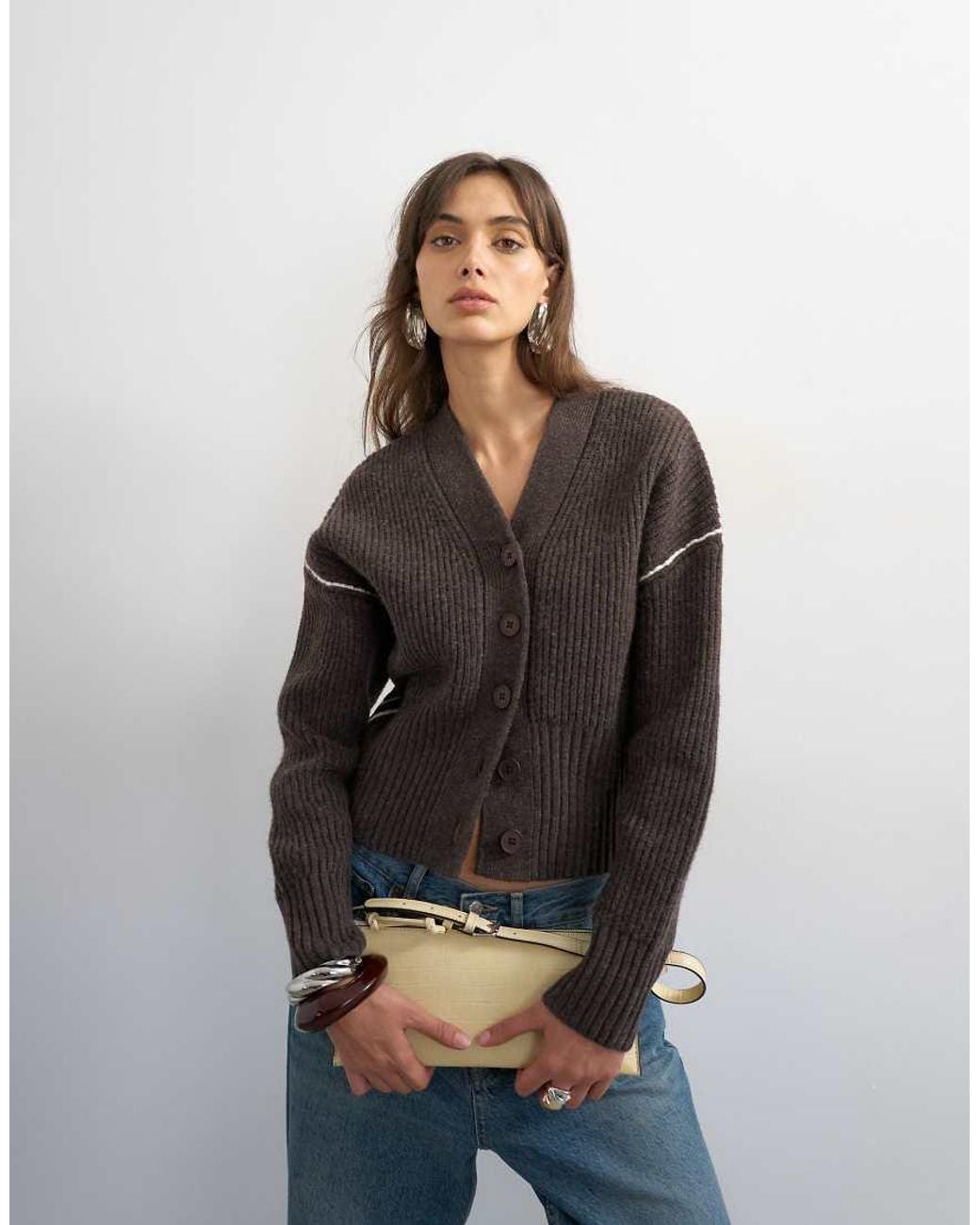 TOPSHOP Black Knitted Button Placket Cardigan