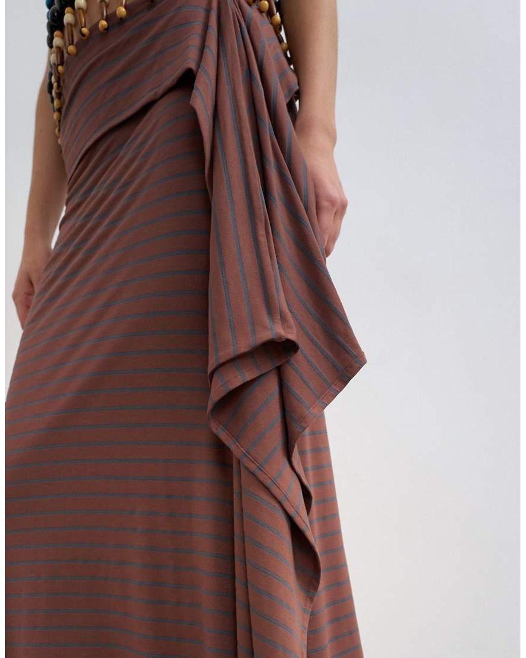 TOPSHOP Brown Stripe Draped Midi Skirt