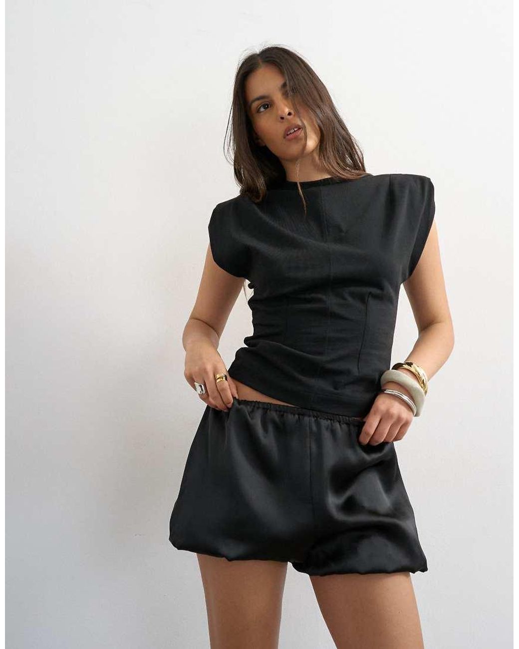 TOPSHOP Black Satin Bubble Short
