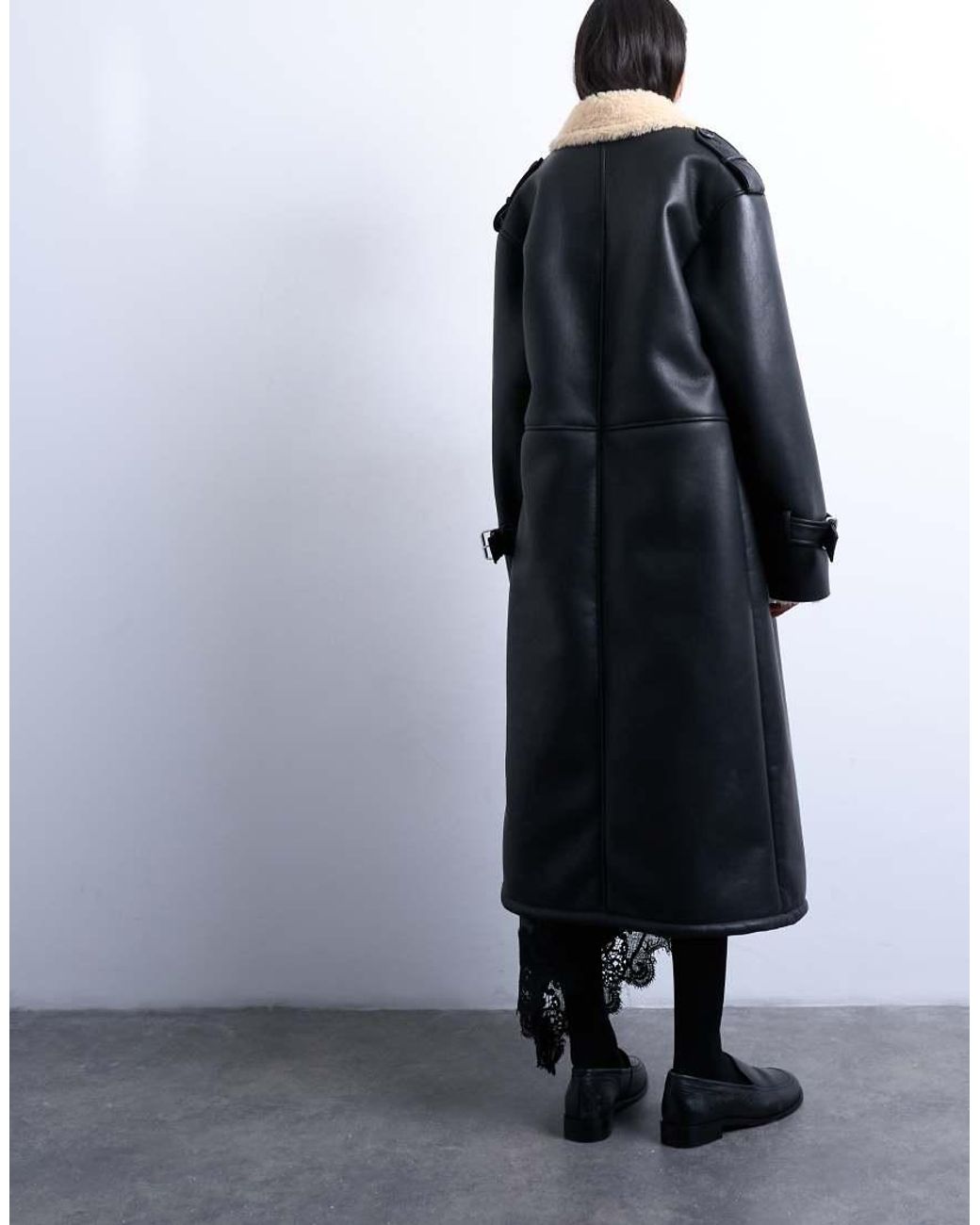 TOPSHOP Blue Longline Oversized Funnel Aviator Borg Coat