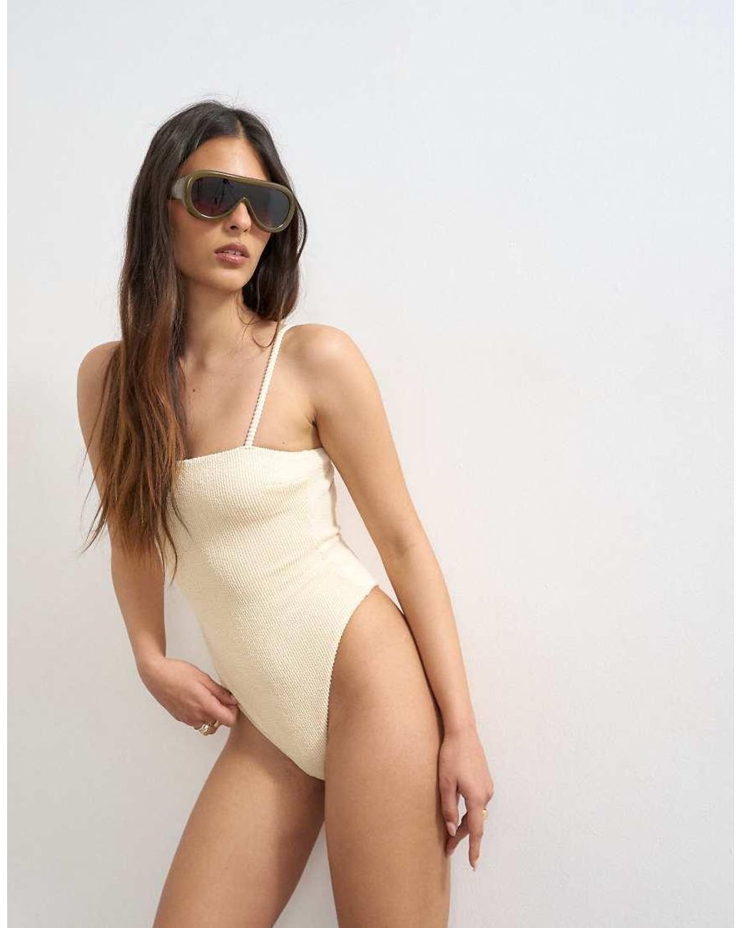 TOPSHOP Natural Cooper Square Neck Swimsuit