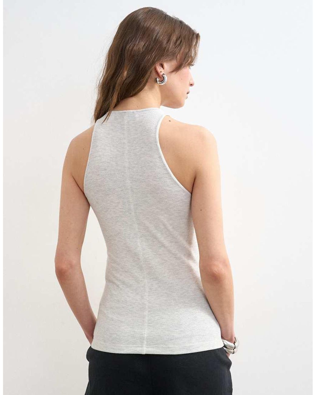 TOPSHOP Gray Premium Lyocell Blend Soft Rib Racer Tank Top