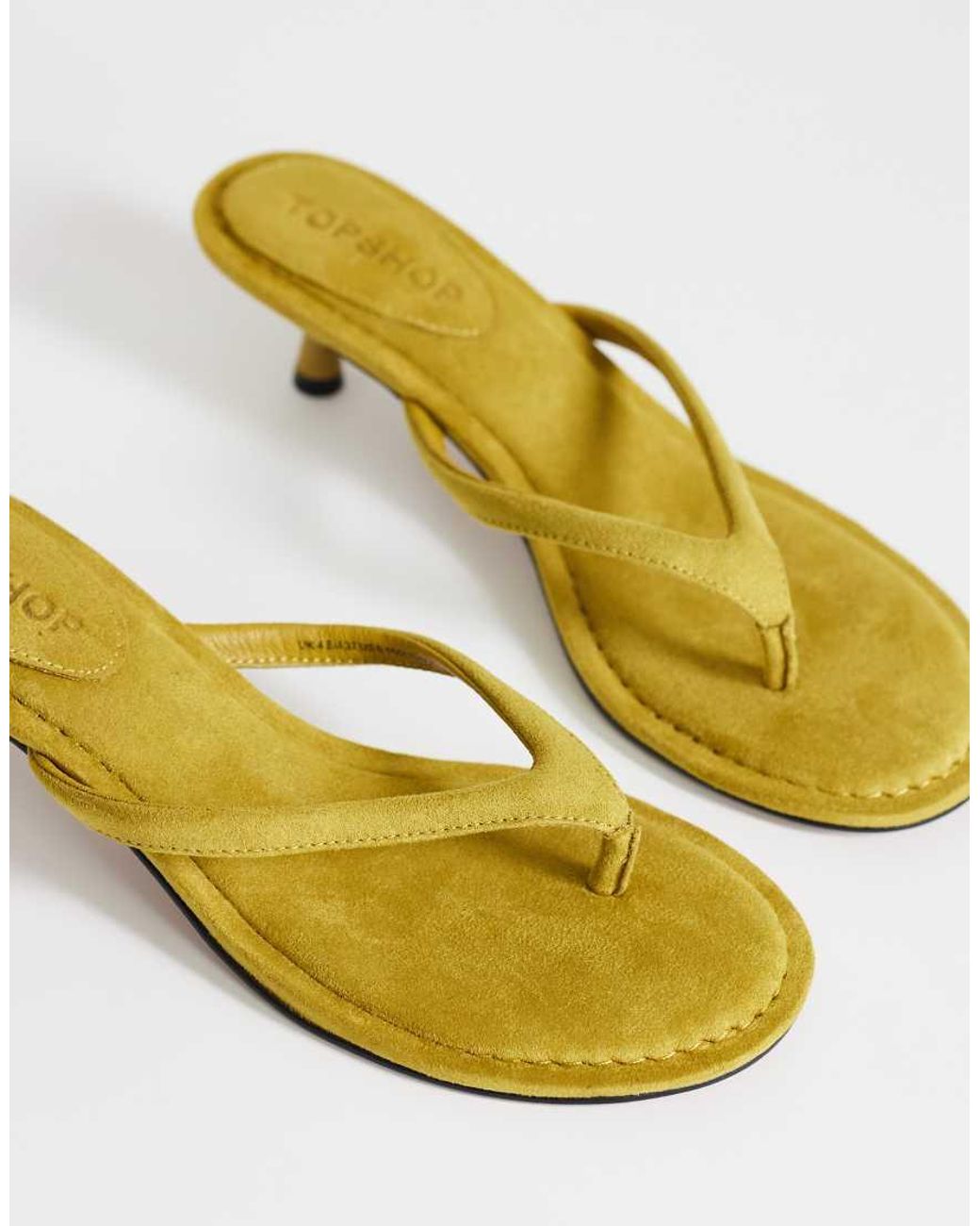 TOPSHOP Yellow Axel Toe Thong Mid Heel Sandal