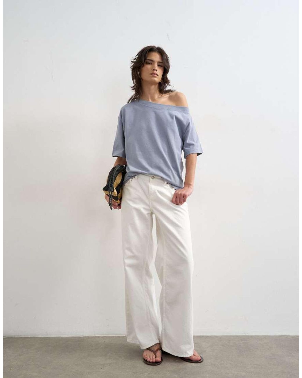 TOPSHOP Blue Fallen Shoulder T-Shirt