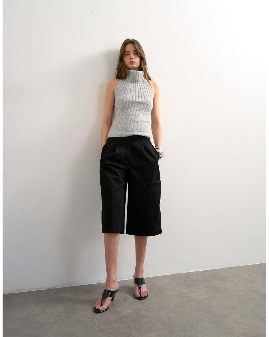 TOPSHOP Blue Knit Draped Neck Top